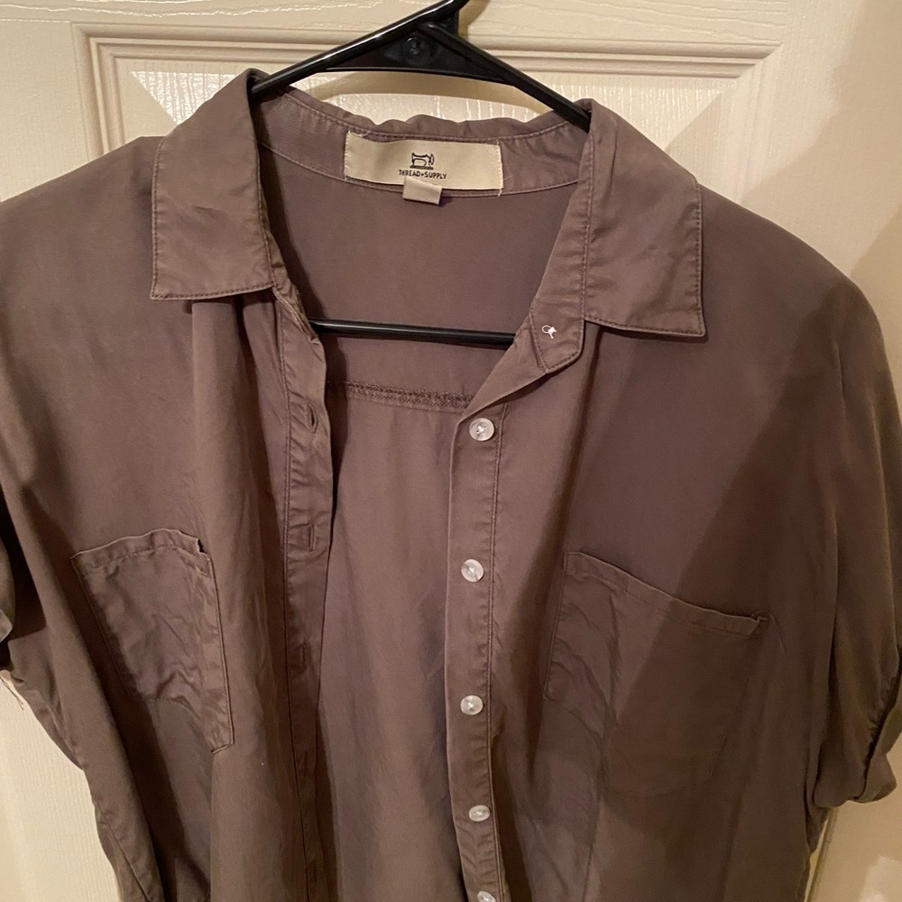 Olive Green Cropped Button Up